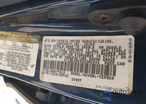 2004 Toyota Camry Xle from USA, damaged, VIN 4T1BE32K94U305243